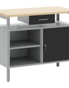 vidaXL Munkapad Fekete és Szürke 100 x 55 x 85 cm Műszaki fa és acél