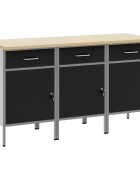 vidaXL Munkaszekrény fiókkal 3 db Fekete és Szürke 150 x 55 x 85 cm