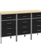 vidaXL Munkaszekrény fiókkal 3 db Fekete és Szürke 150 x 55 x 85 cm