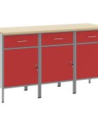 vidaXL Munkaszekrény fiókkal 3 db Piros és Szürke 150 x 55 x 85 cm
