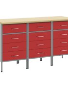 vidaXL Munkaszekrény fiókkal 3 db Piros és Szürke 150 x 55 x 85 cm