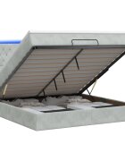 vidaXL Óriási Ágy Matrac és LED világítással Világosszürke Bársony