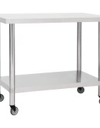 vidaXL rozsdamentes acél konyhai munkaasztal kerekekkel 100x45x85 cm