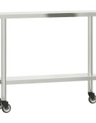vidaXL rozsdamentes acél konyhai munkaasztal kerekekkel 110x30x85 cm