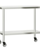 vidaXL rozsdamentes acél konyhai munkaasztal kerekekkel 110x55x85 cm