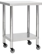 vidaXL rozsdamentes acél konyhai munkaasztal kerekekkel 60x30x85 cm