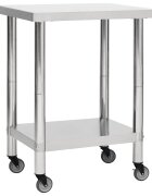vidaXL rozsdamentes acél konyhai munkaasztal kerekekkel 80x30x85 cm