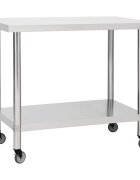 vidaXL rozsdamentes acél konyhai munkaasztal kerekekkel 80x60x85 cm