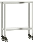 vidaXL rozsdamentes acél konyhai munkaasztal kerekekkel 825x30x85 cm