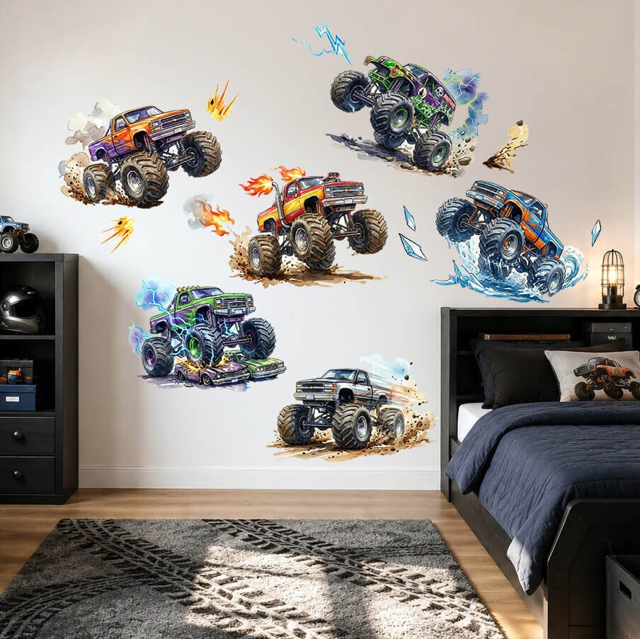 INSPIO Fali matricák fiúknak – Monster Truck versenyautók