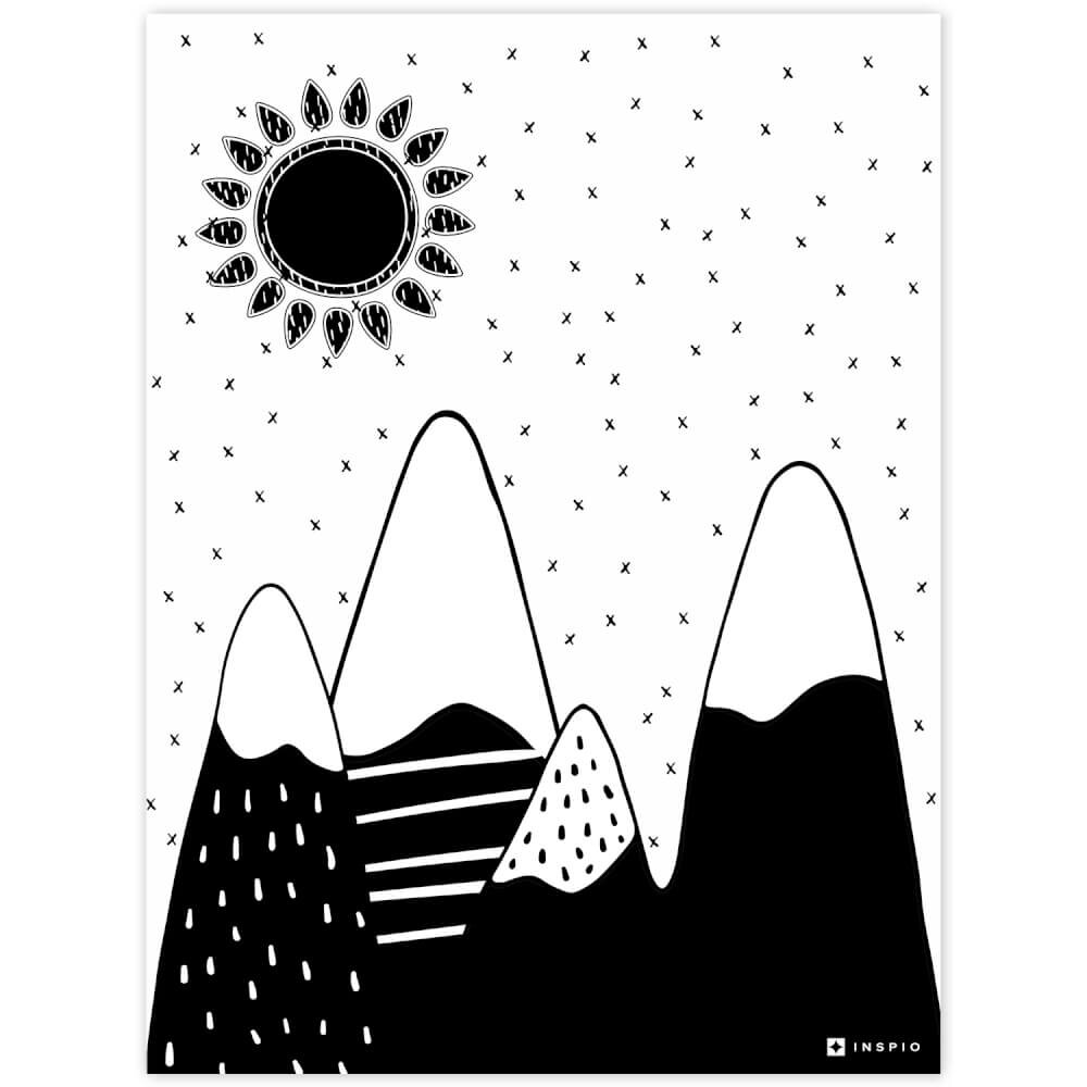 INSPIO Képek falra - fekete-fehér dombok napocskával