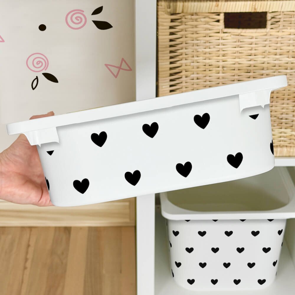 INSPIO Matrica IKEA TROFAST dobozhoz - Fekete szívek (fehér)