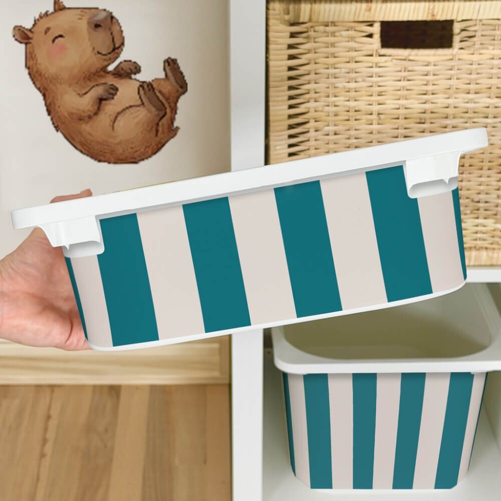 INSPIO Matrica IKEA TROFAST dobozhoz - Türkiz csíkok (bézs színűre)