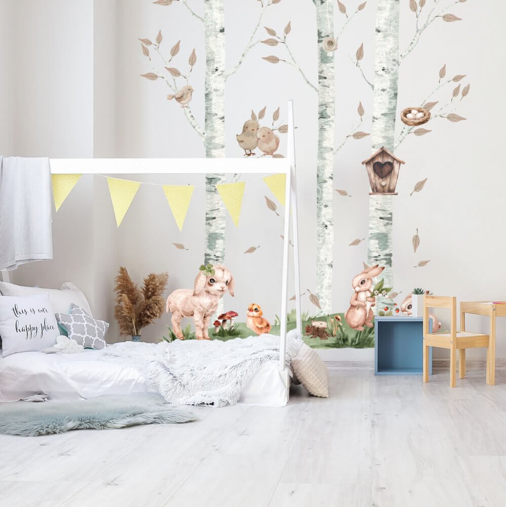 INSPIO Nyírfa imádnivaló állatokkal - Gyerek matrica