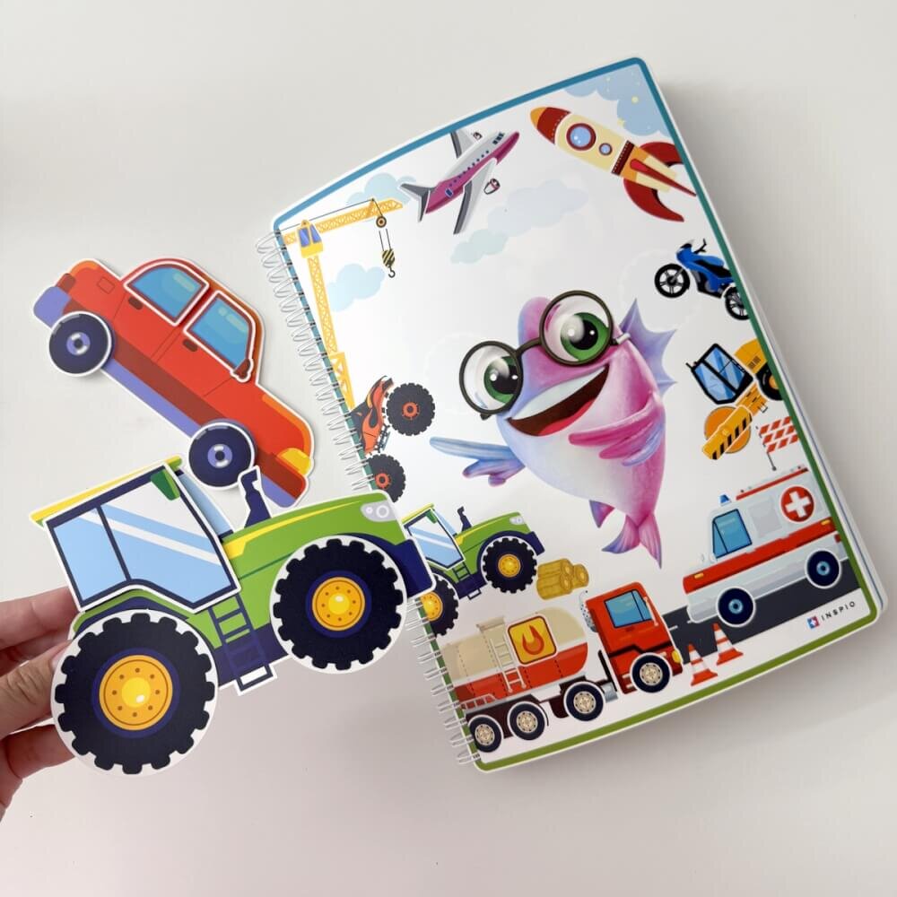 INSPIO XXL Járművek – Nagyméretű Montessori könyv gyerekeknek 32 járművel és autóval