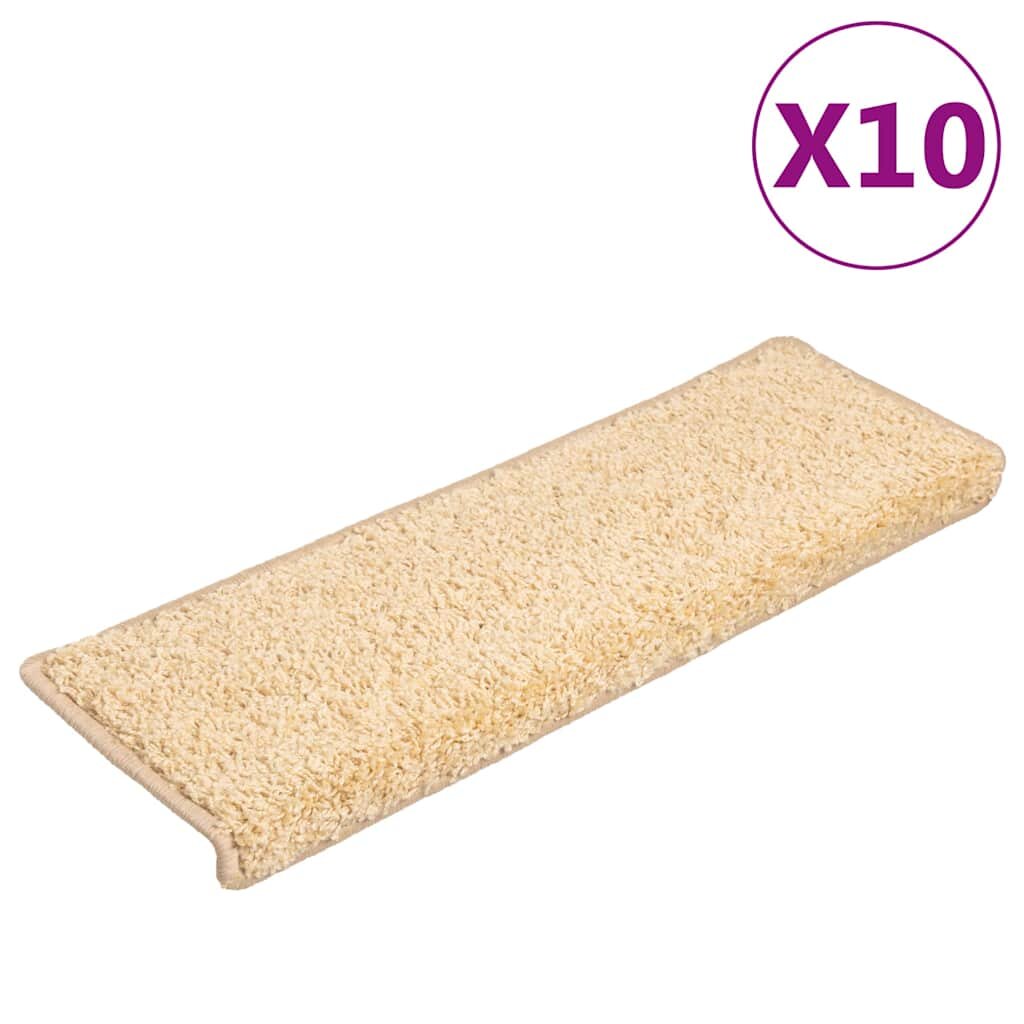 vidaXL 10 db krémszínű lépcsőszőnyeg téglalap alakú széllel 65 x 21 x 4 cm