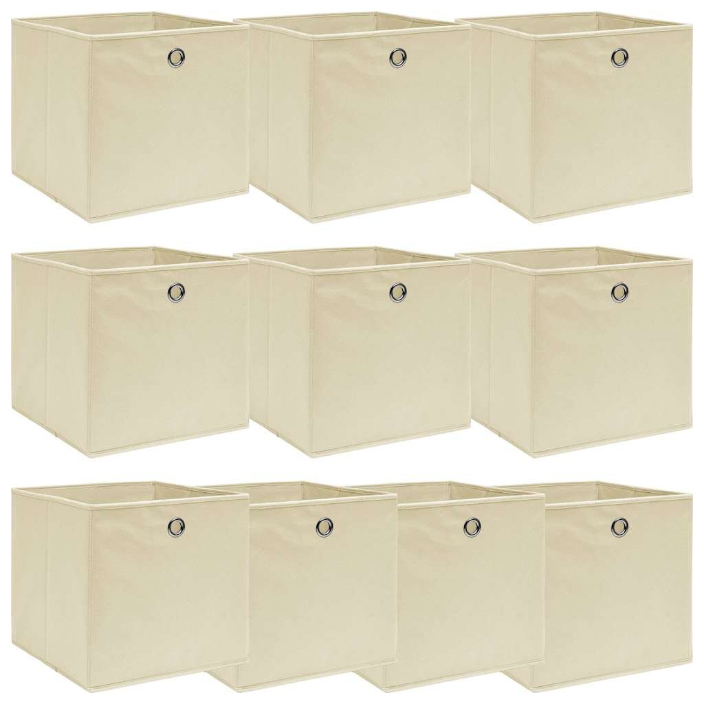 vidaXL 10 db krémszínű szövet tárolódoboz 32 x 32 x 32 cm