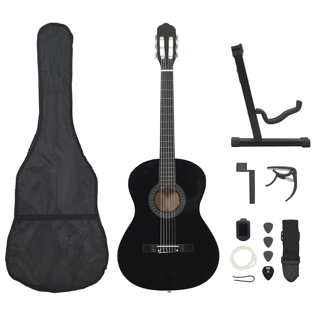 vidaXL 12 darabos fekete klasszikus gitár kezdőkészlet 4/4 39