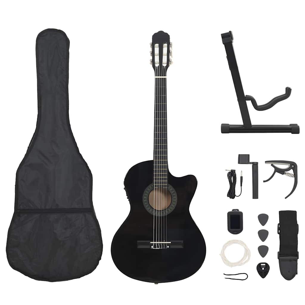 vidaXL 12 db-os fekete 6 húros western gitárszett hangszínszabályzóval