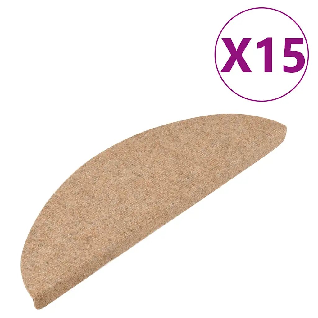 vidaXL 15 db bézs öntapadó lépcsőszőnyeg 56x17x3 cm