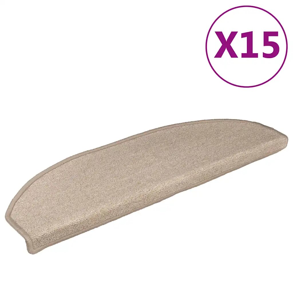 vidaXL 15 db lépcsőszőnyeg 65 x 24 x 4 cm bézs félkör alakú nagy