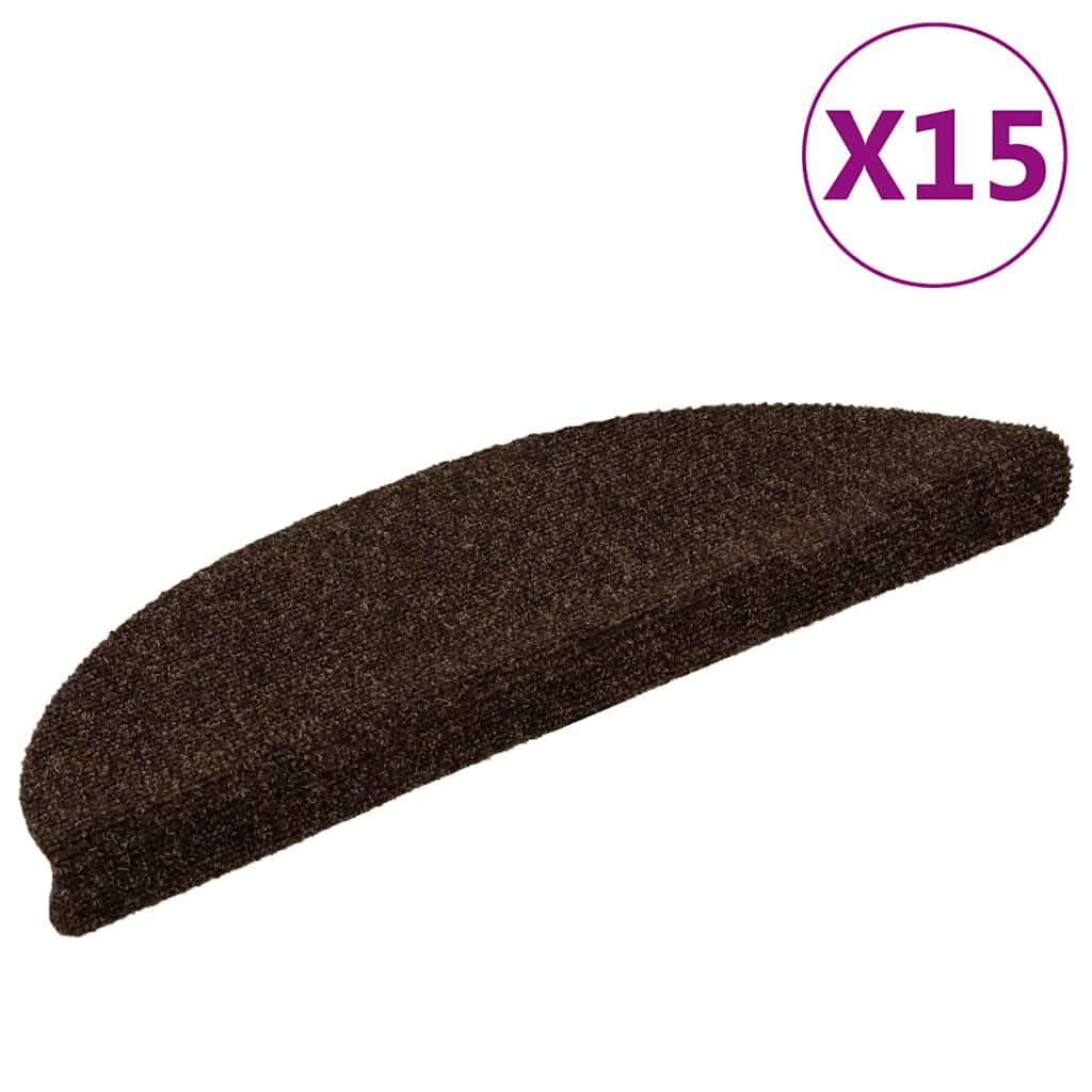 vidaXL 15 db öntapadós lépcsőszőnyeg 56 x 17 x 3 cm barna félkör alakú