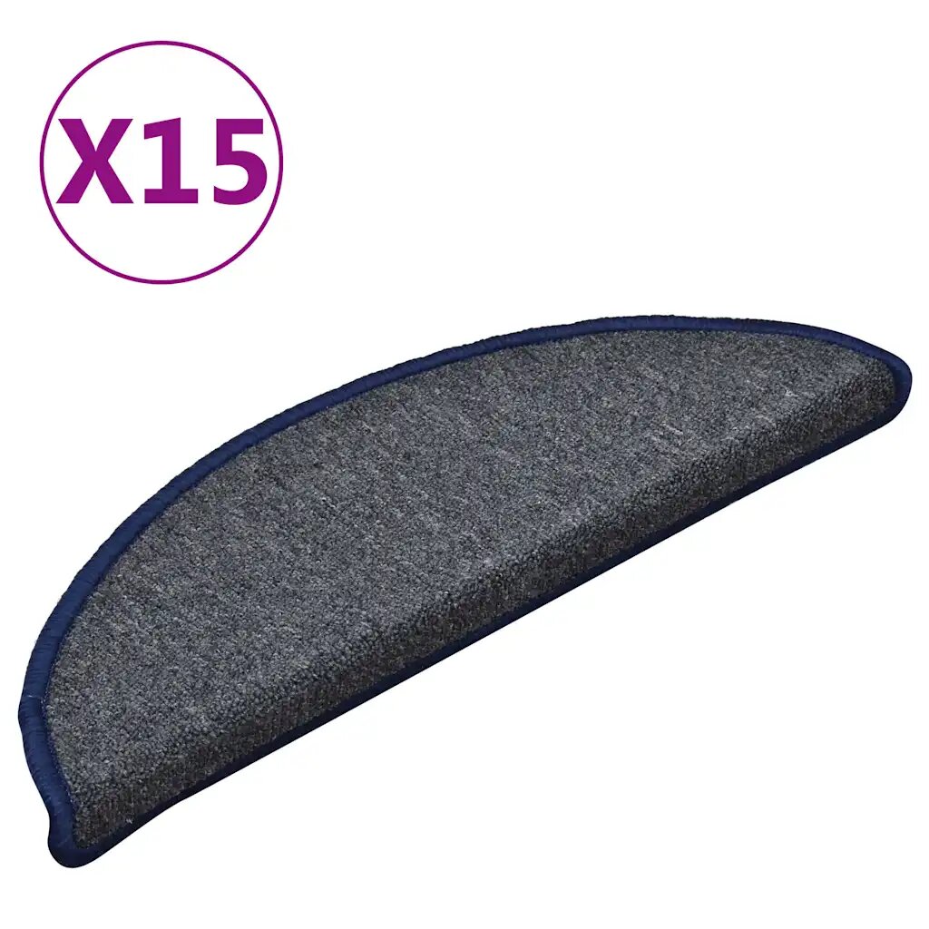 vidaXL 15 db sötétszürke és kék félkör alakú lépcsőszőnyeg 56 x 17 x 3 cm