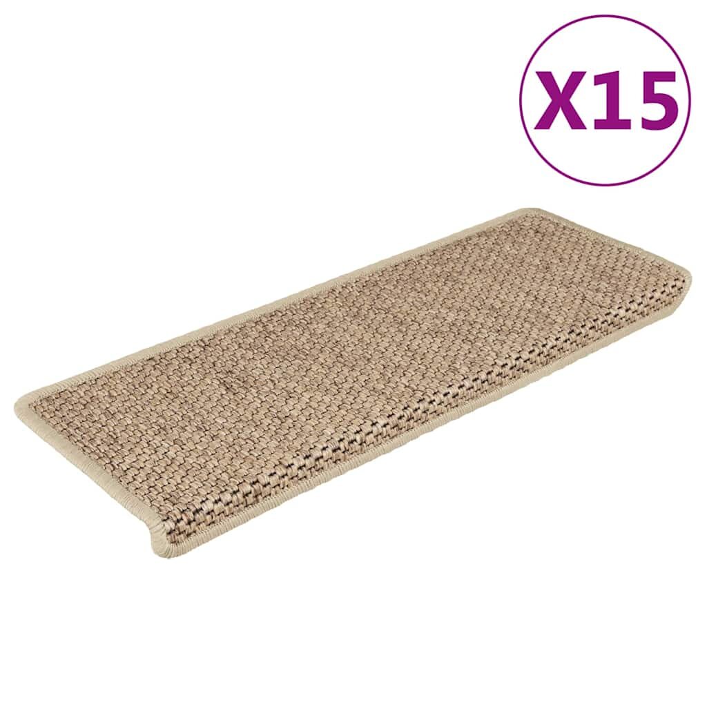 vidaXL 15 db szizál hatású homokszínű öntapadó lépcsőszőnyeg 65x21x4cm