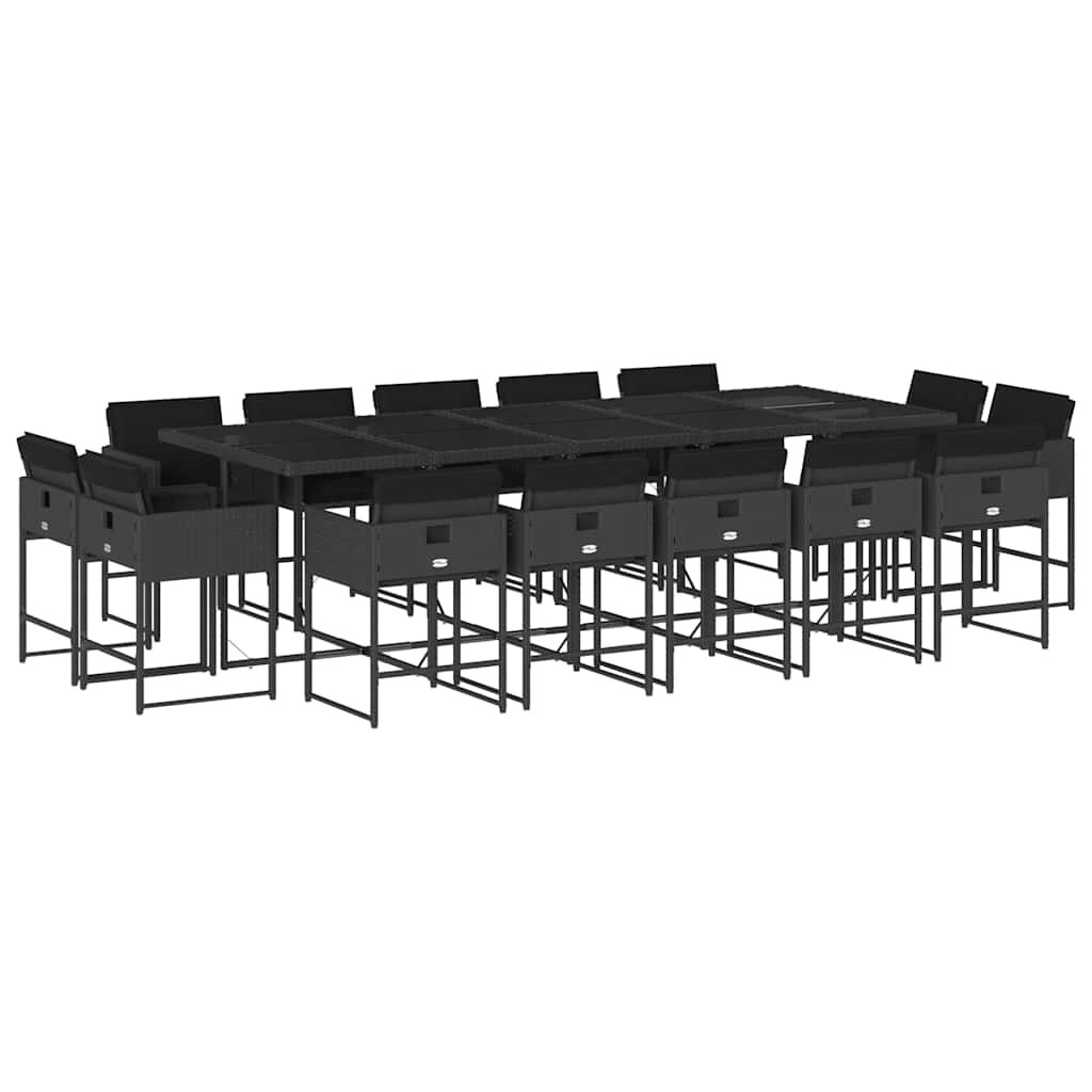 vidaXL 15 részes fekete polyrattan kerti étkezőgarnitúra párnákkal