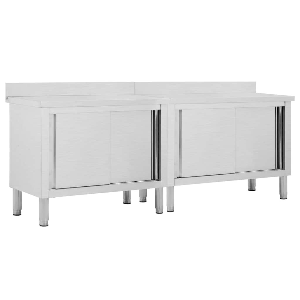 vidaXL 2db rozsdamentes acél munkaasztal tolóajtókkal 240x50x(95-97)cm