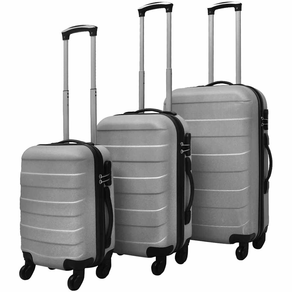 vidaXL 3 darabos ezüstszínű húzható kemény bőrönd szett 455/55/66 cm