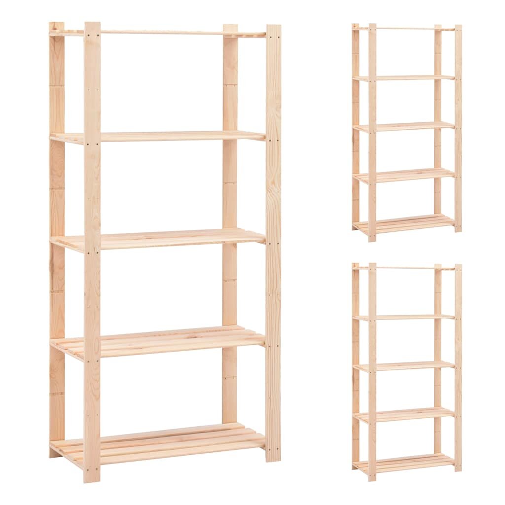 vidaXL 3 db 5-szintes tömör fenyőfa tárolópolc 250 kg 80 x 38 x 170 cm