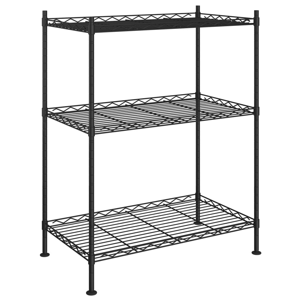 vidaXL 3 szintes fekete tárolóállvány 150 kg 60 x 35 x 76 cm