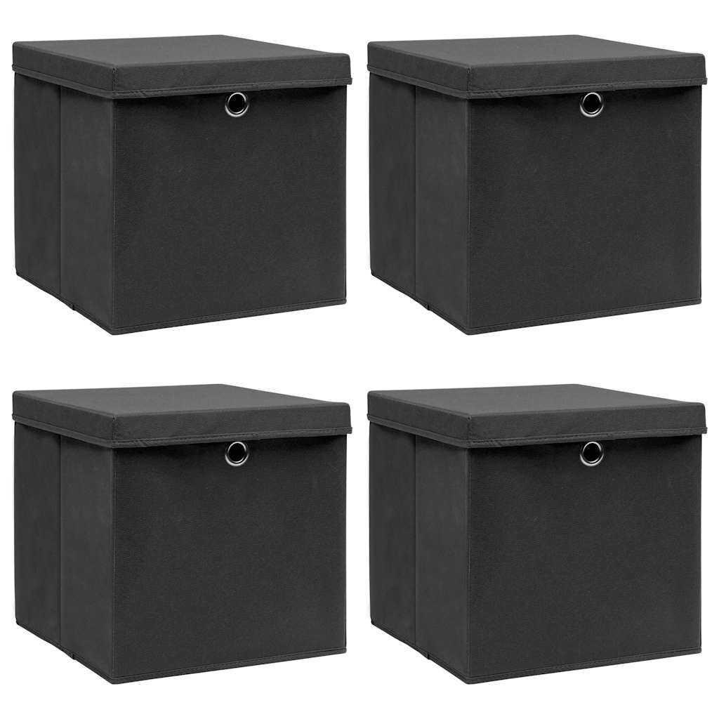 vidaXL 4 db fekete szövet tárolódoboz fedéllel 32 x 32 x 32 cm