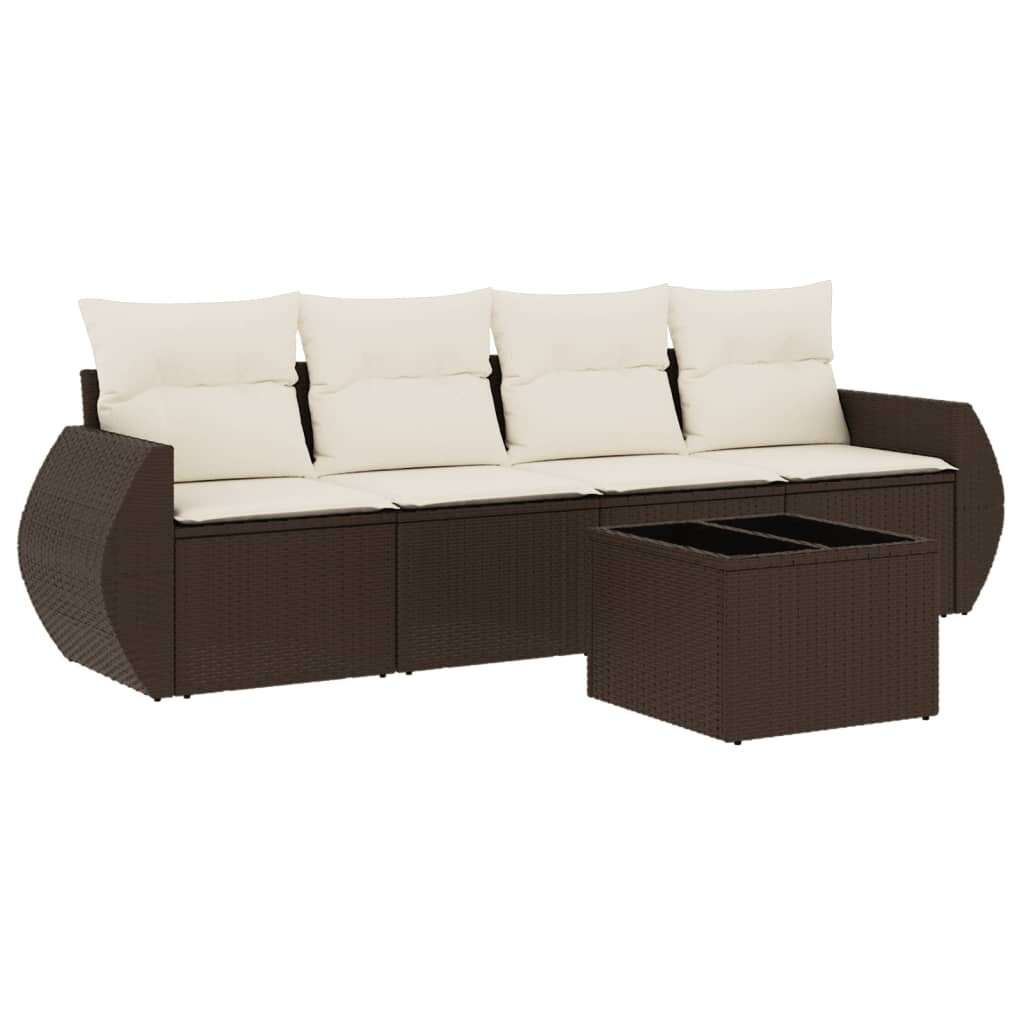 vidaXL 5 részes barna polyrattan kerti ülőgarnitúra párnával