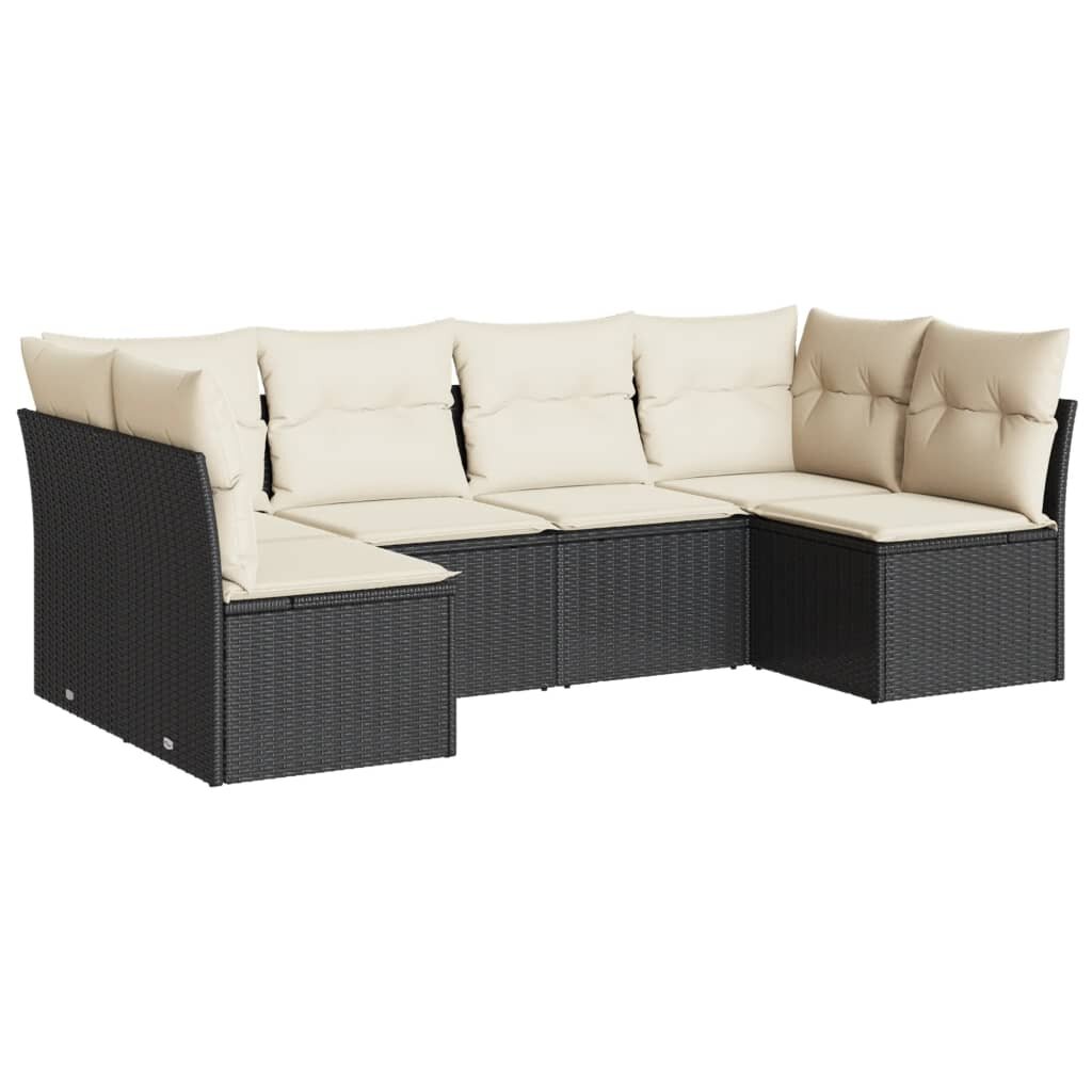 vidaXL 6 részes fekete polyrattan kerti ülőgarnitúra párnákkal