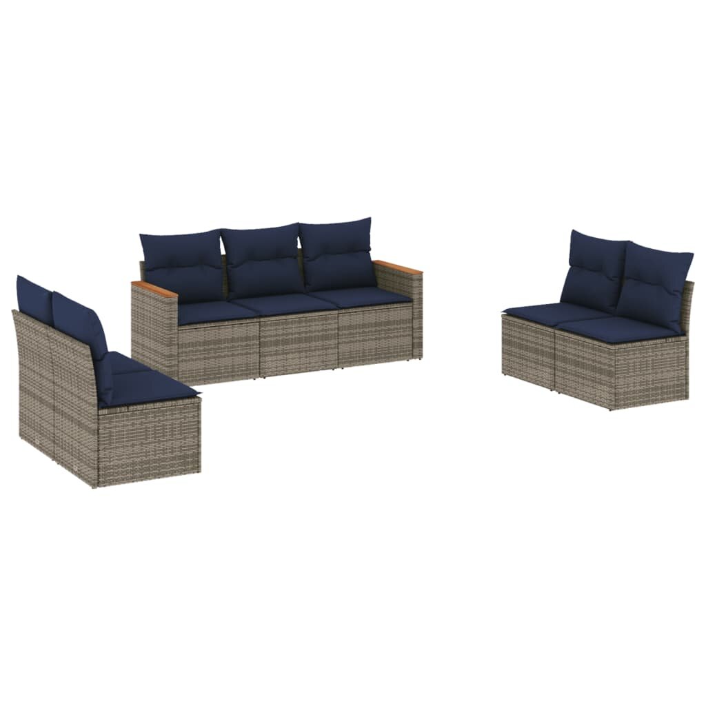 vidaXL 7 db szürke polyrattan kerti kanapégarnitúra párnákkal