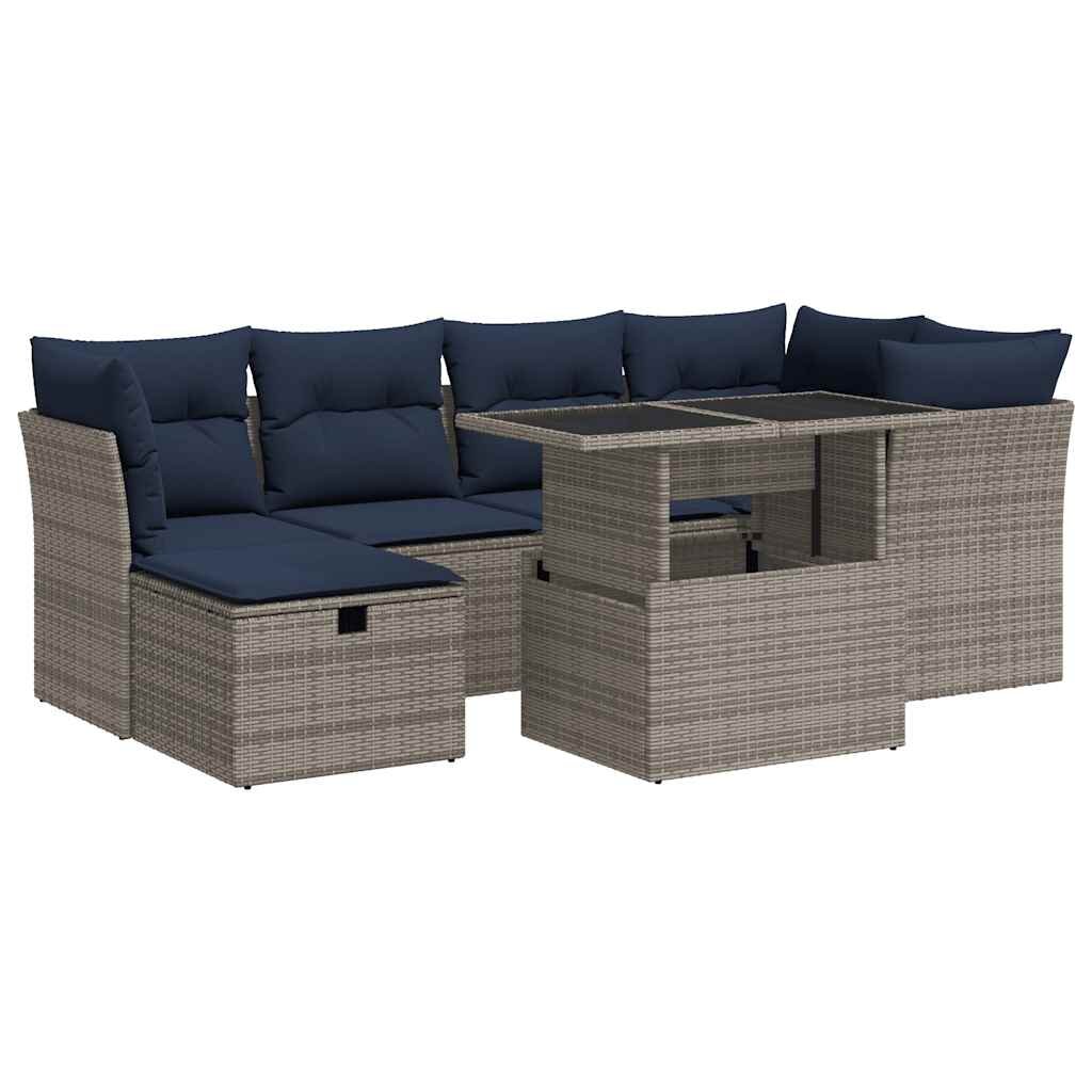 vidaXL 7 részes szürke polyrattan akácfa kerti ülőgarnitúra párnákkal