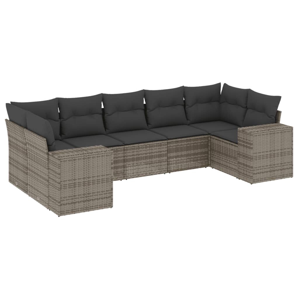 vidaXL 7 részes szürke polyrattan kerti ülőgarnitúra párnákkal