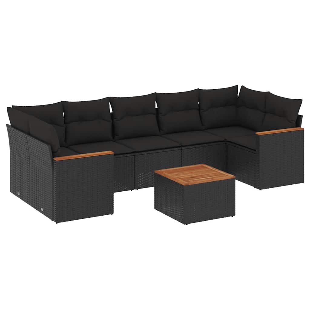 vidaXL 8 részes fekete polyrattan kerti ülőgarnitúra párnákkal