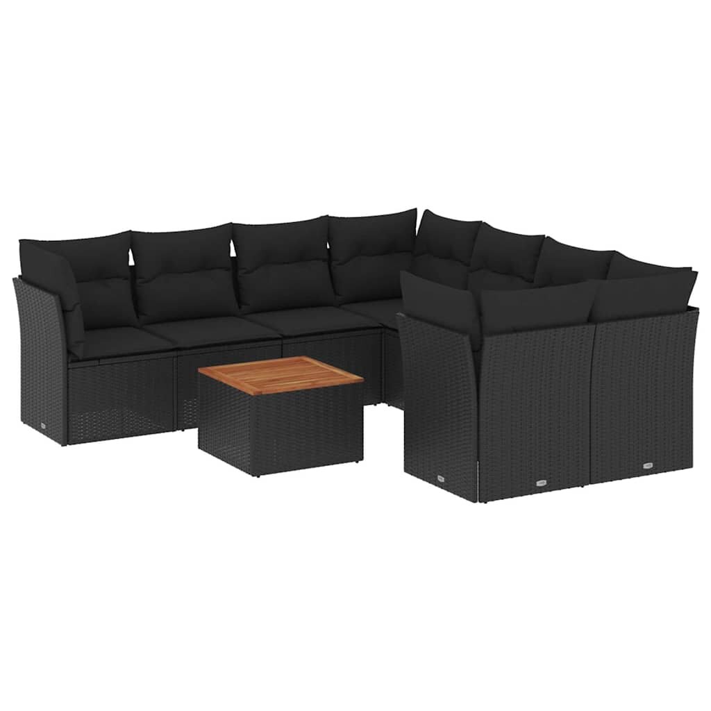 vidaXL 9 részes fekete polyrattan kerti ülőgarnitúra párnákkal