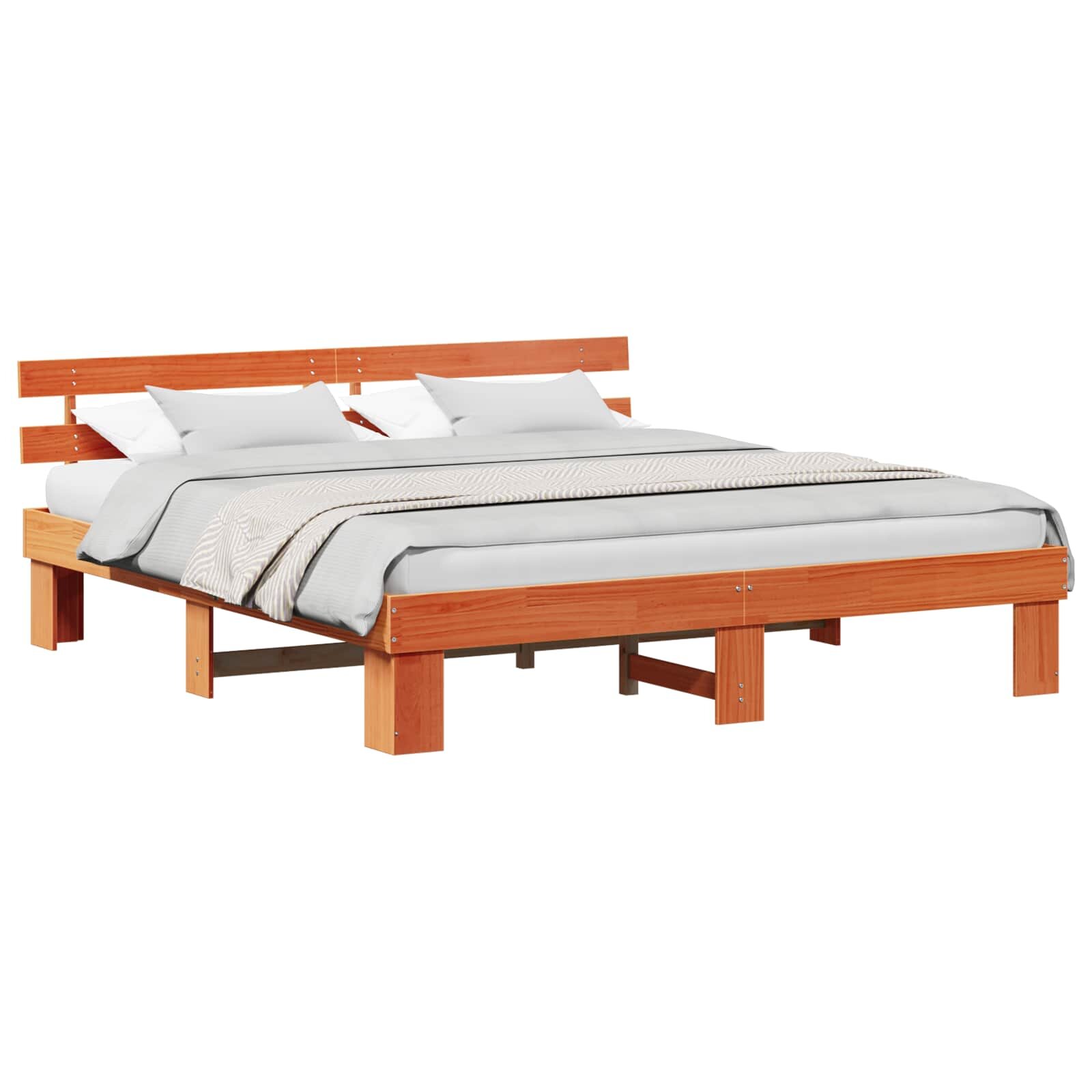 vidaXL Ágykeret fejtámlával Faggyú barna 200 x 200 cm Tömör fenyőfa