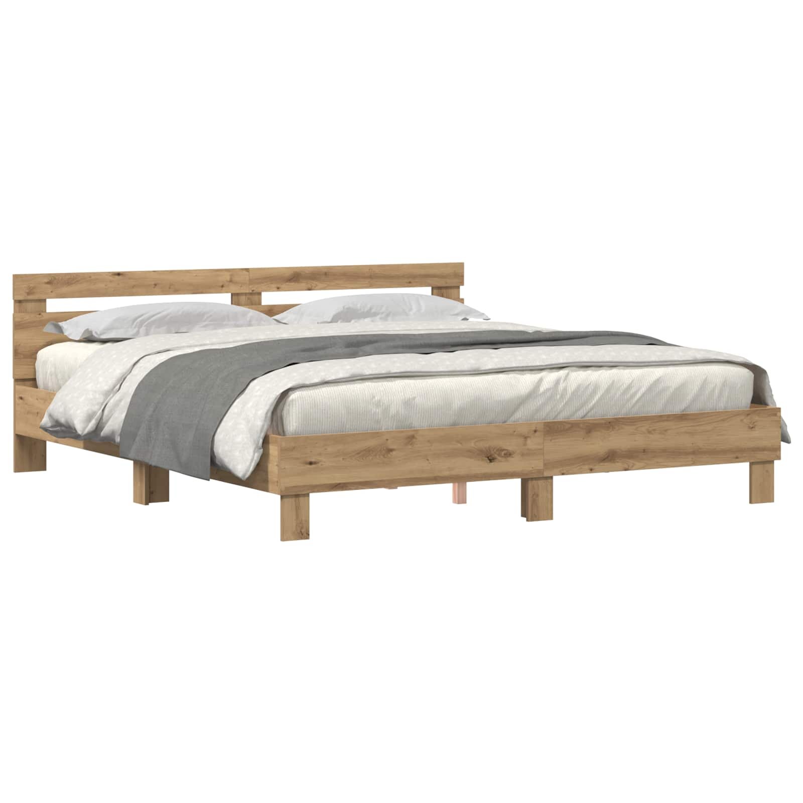 vidaXL Ágykeret LED szalagokkal Artisan tölgy 200 x 200 cm Szerelt Fa