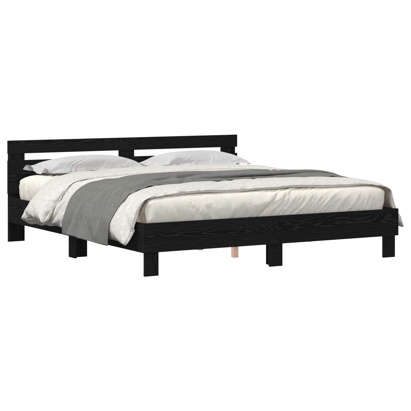 vidaXL Ágykeret LED szalagokkal Fekete tölgy 180 x 200 cm Szerelt Fa