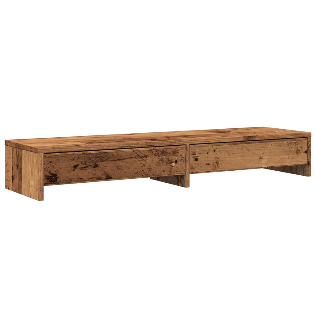 vidaXL antik fa színű szerelt fa monitorállvány fiókokkal 100x27x15 cm