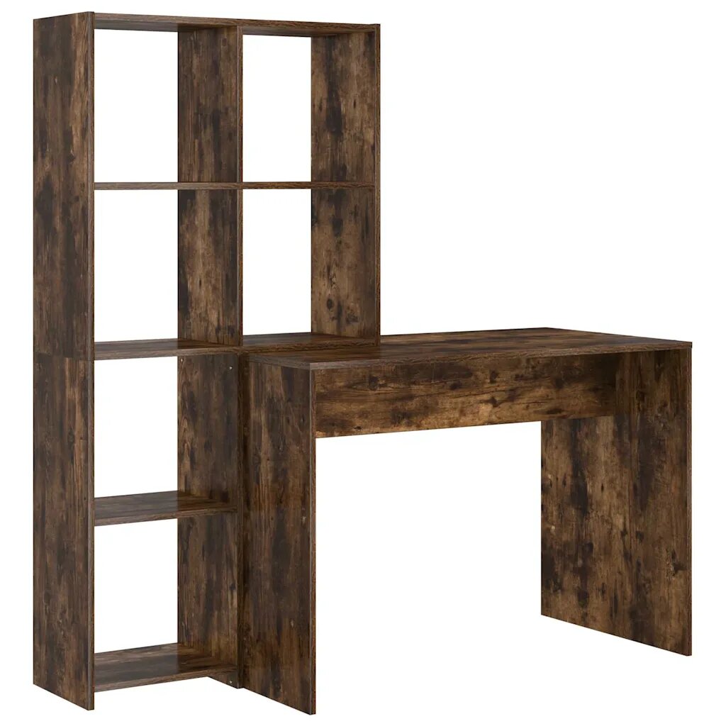 vidaXL Asztal polcokkal Füstölt tölgy 1385 x 55 x 143 cm Szerelt Fa