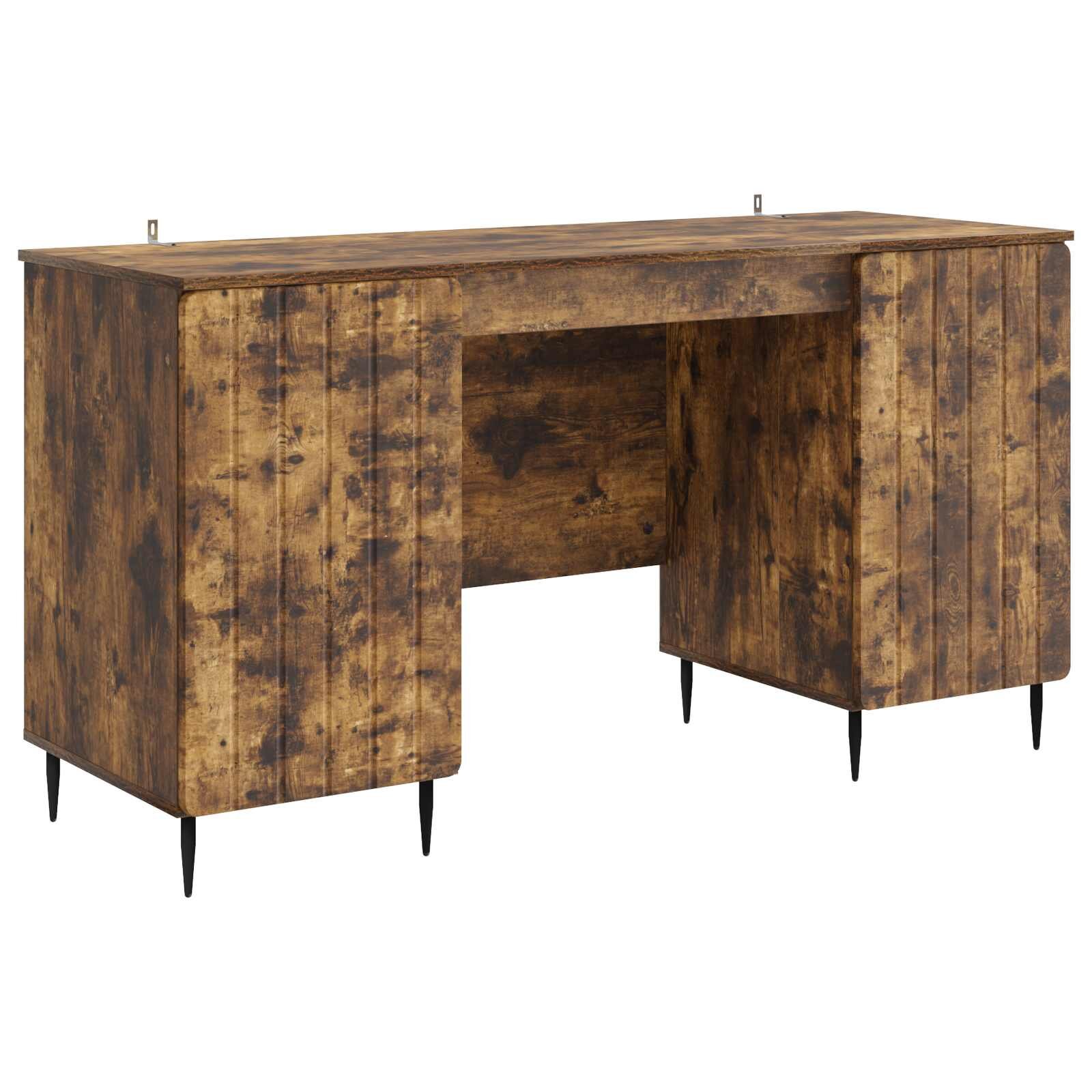 vidaXL Asztal polcokkal Füstös Tölgy 1425 x 50 x 75 cm Szerelt Fa