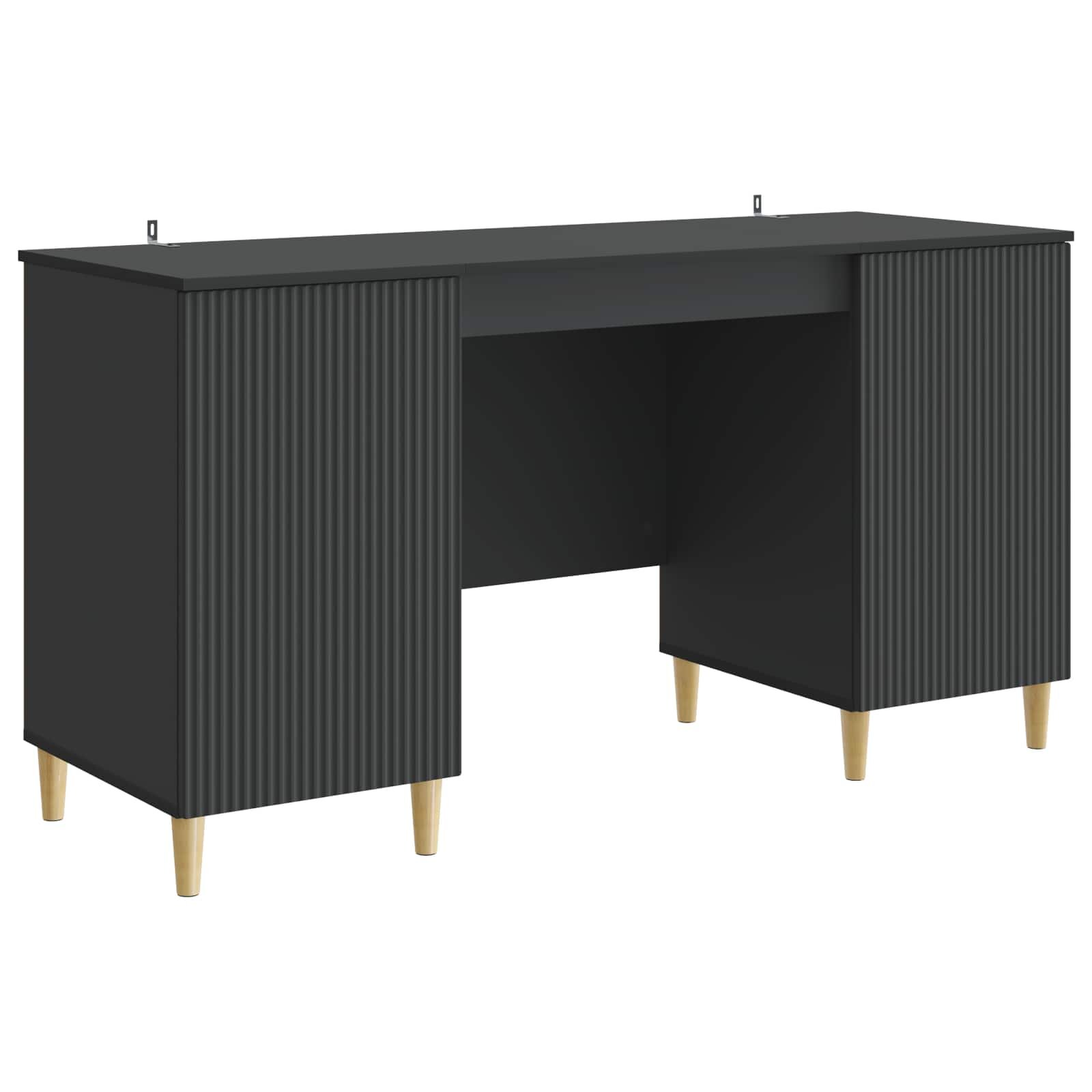 vidaXL Asztal polcokkal tárolóval Fekete 1425 x 50 x 75 cm Szerelt Fa