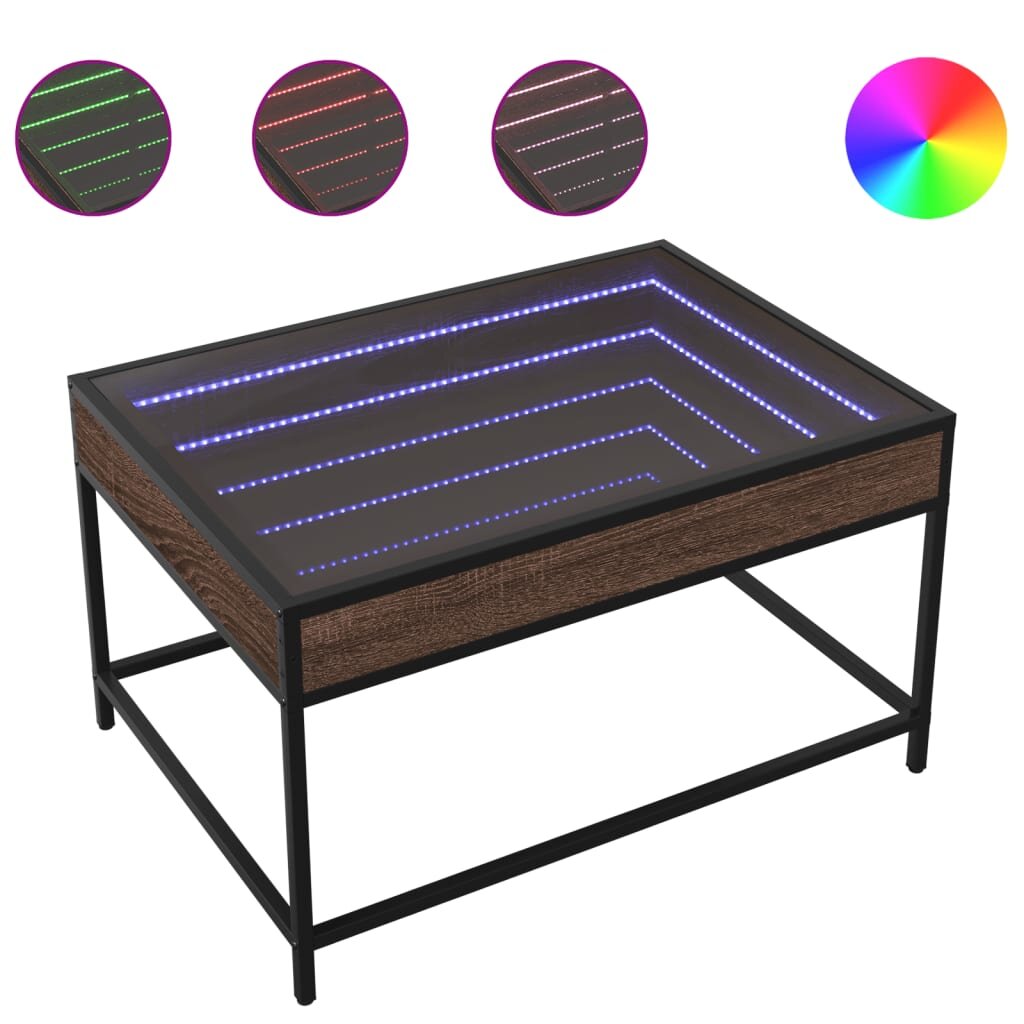 vidaXL barna tölgy végtelen hatású LED-es dohányzóasztal 70x50x41 cm