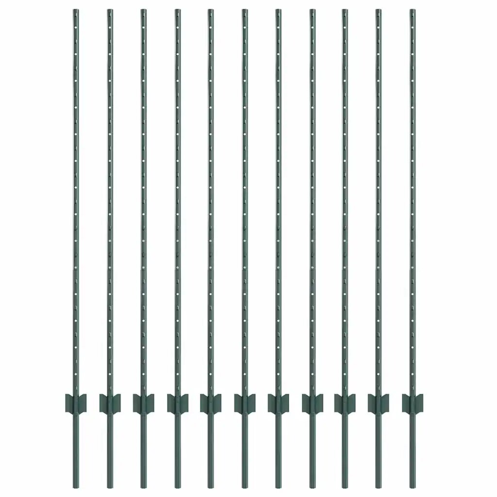 vidaXL Beágyazott kerítésoszlop 11 db Zöld 180 cm Porszórt acél